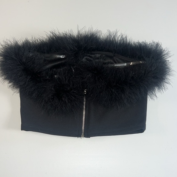 Pants Store Feather Trim Cropped Tube Top Size Small - Picture 3 of 7